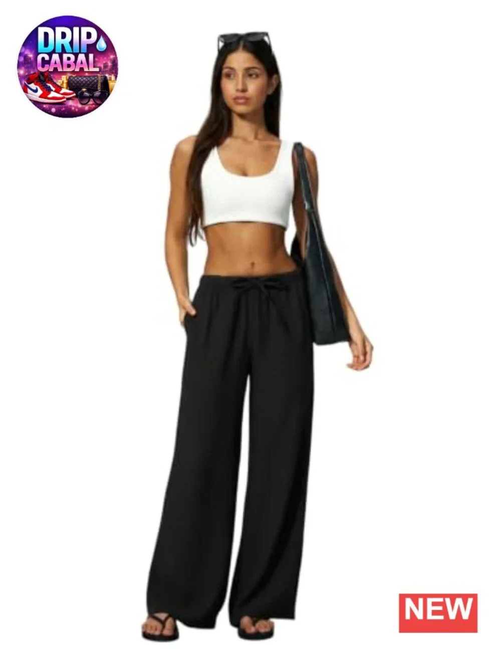 Wrinkle-Free Wide Leg Palazzo Pants High Rise Drawstring Elastic Waist Pockets
